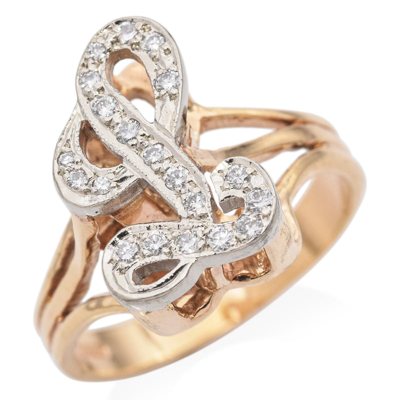 14K Yellow Gold Diamond "L" Initial Script Ring