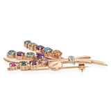 Vintage Yellow Gold Multi Gemstone Floral Spray Brooch