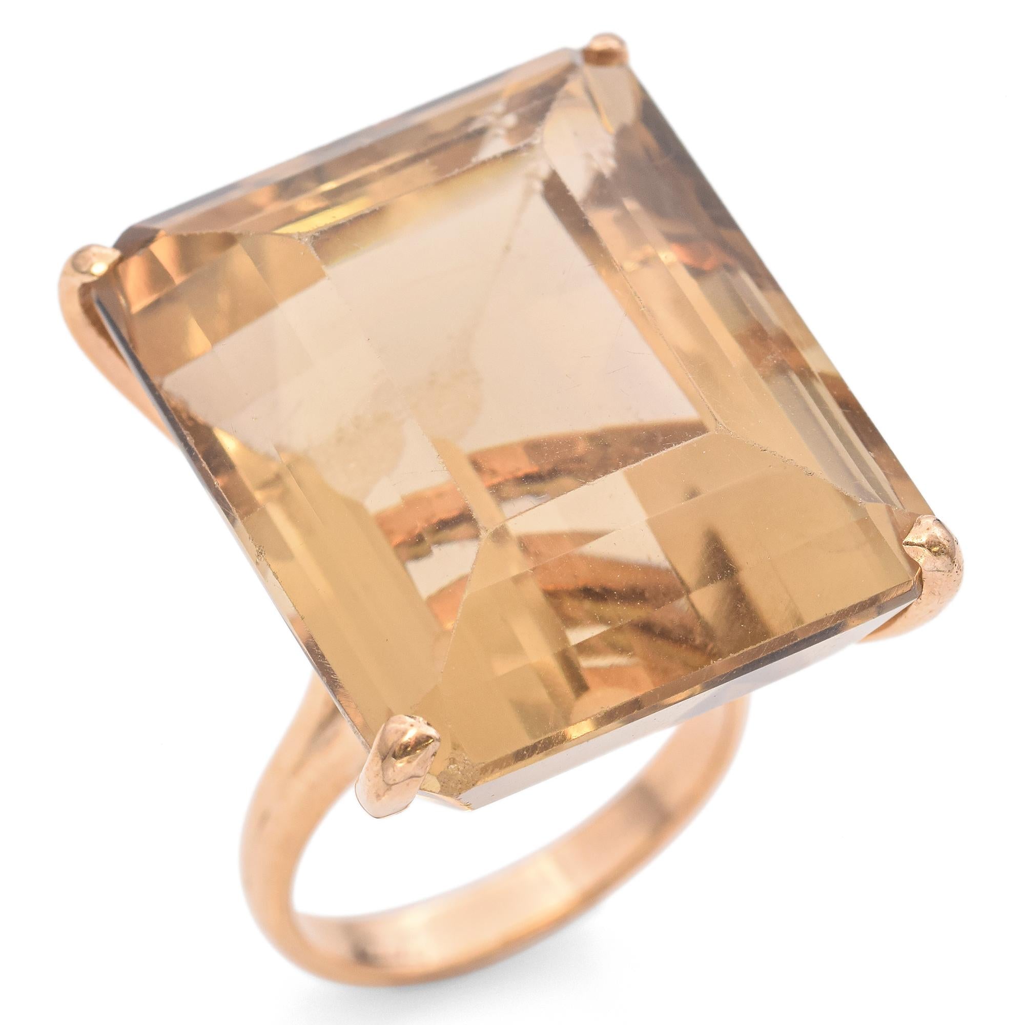 12K Gold 57.35 Ct. Emerald Cut Smoky Quartz Cocktail Ring