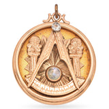 Vintage Yellow Gold Masonic Pendant with Diamonds and Moonstone Face