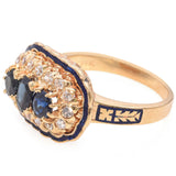 Vintage 14k Yellow Gold Diamond and Sapphire Enamel Ring