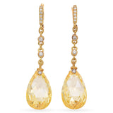 Judith Ripka 18k Yellow Gold Diamond and Lemon Quartz Briolette Drop Earrings