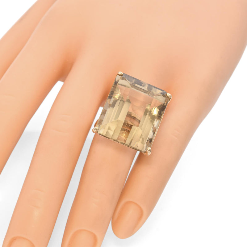 12K Gold 57.35 Ct. Emerald Cut Smoky Quartz Cocktail Ring