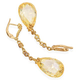 Judith Ripka 18k Yellow Gold Diamond and Lemon Quartz Briolette Drop Earrings