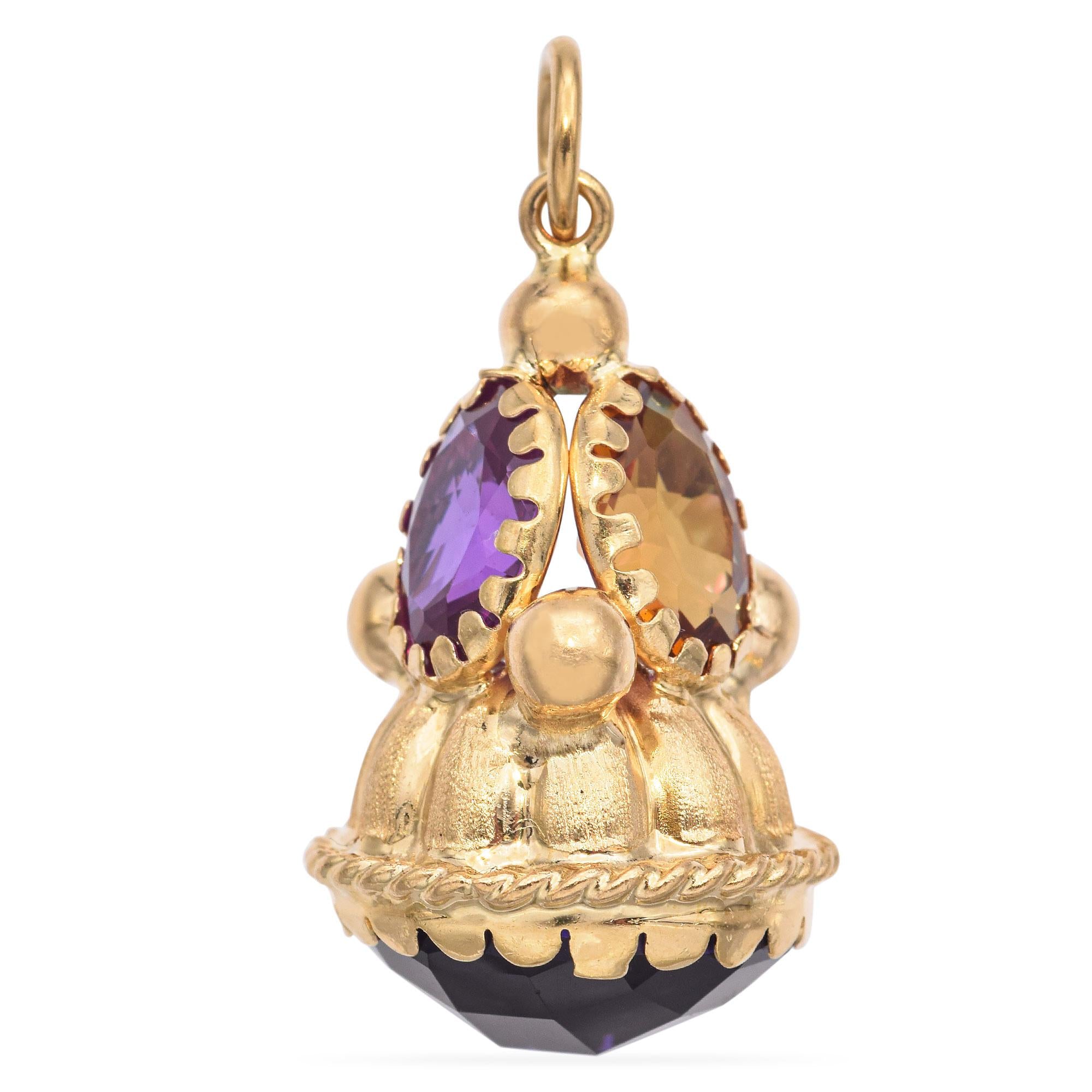 Vintage 17k Yellow Gold Multi Gemstone Charm Pendant