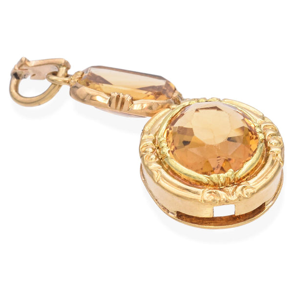 Vintage 17K Yellow Gold Citrine Drop Pendant