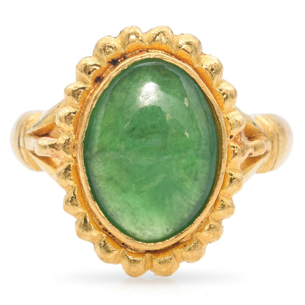 Vintage 24k Yellow Gold Green Jade Ring