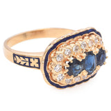 Vintage 14k Yellow Gold Diamond and Sapphire Enamel Ring