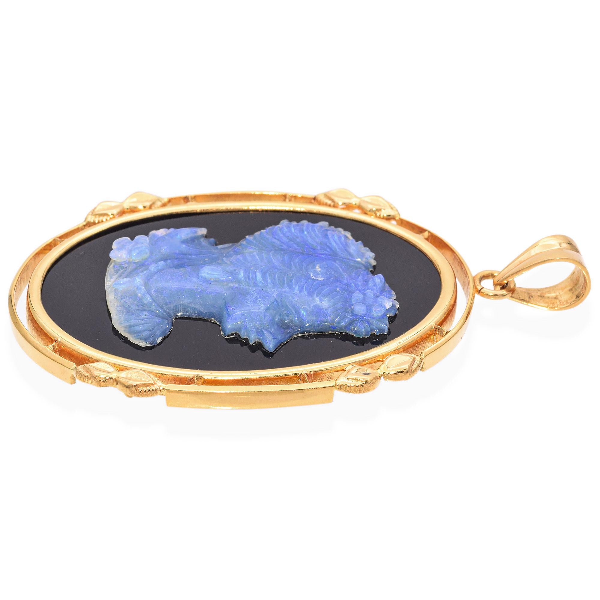 Vintage 20k Yellow Gold Frame Opal Cameo Pendant