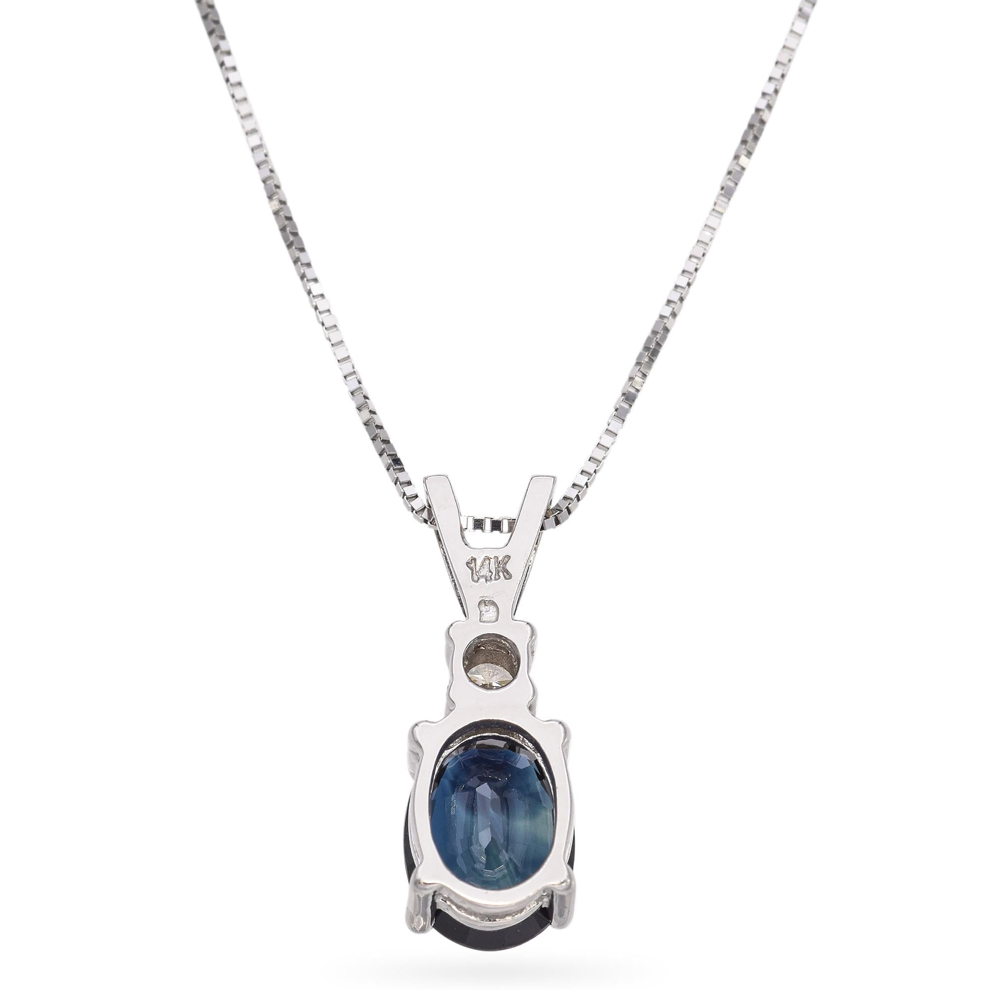 14K White Gold 1.25 Ct. Oval Sapphire and Diamond Pendant Necklace