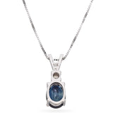 14K White Gold 1.25 Ct. Oval Sapphire and Diamond Pendant Necklace