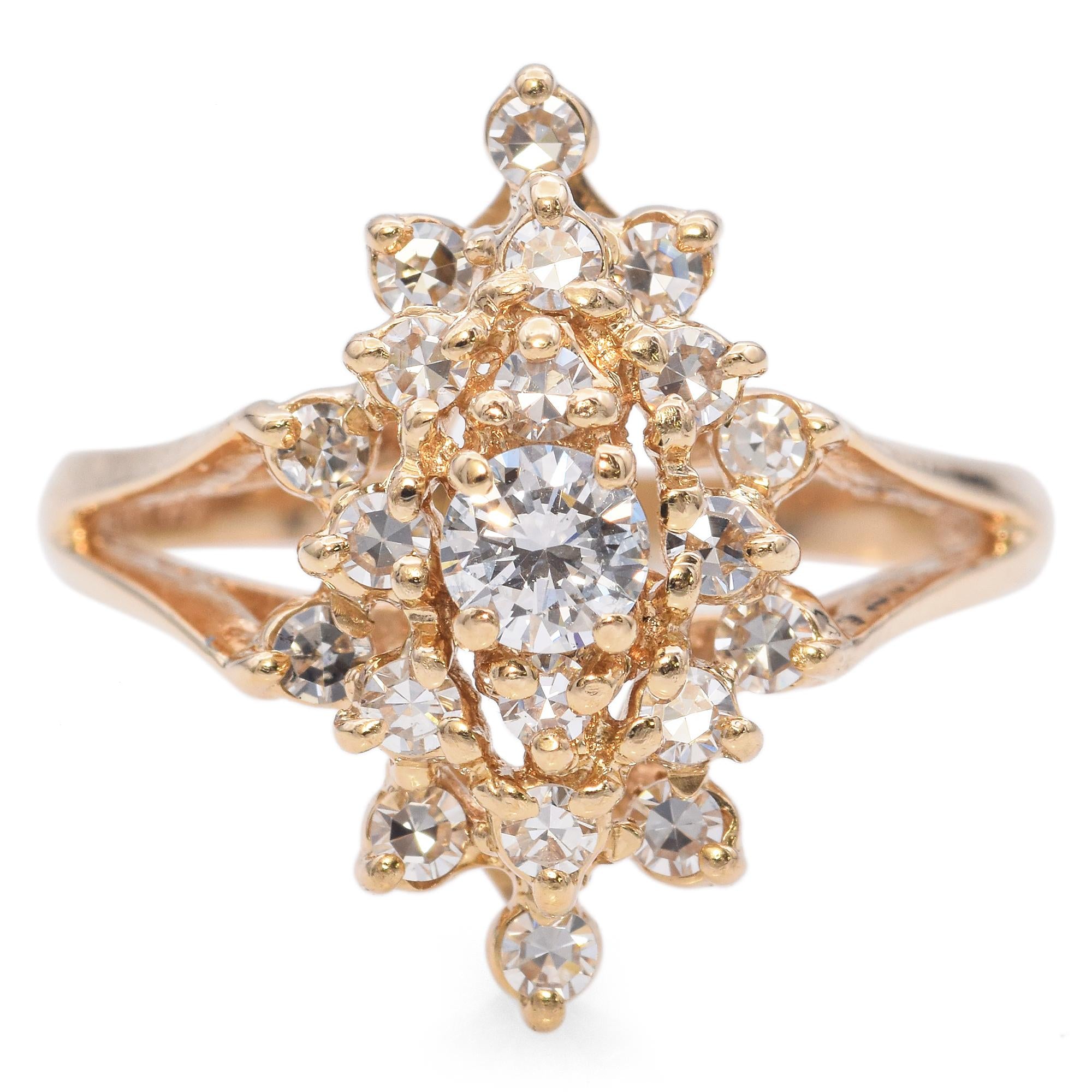 14k Yellow Gold Diamond Cluster Ring