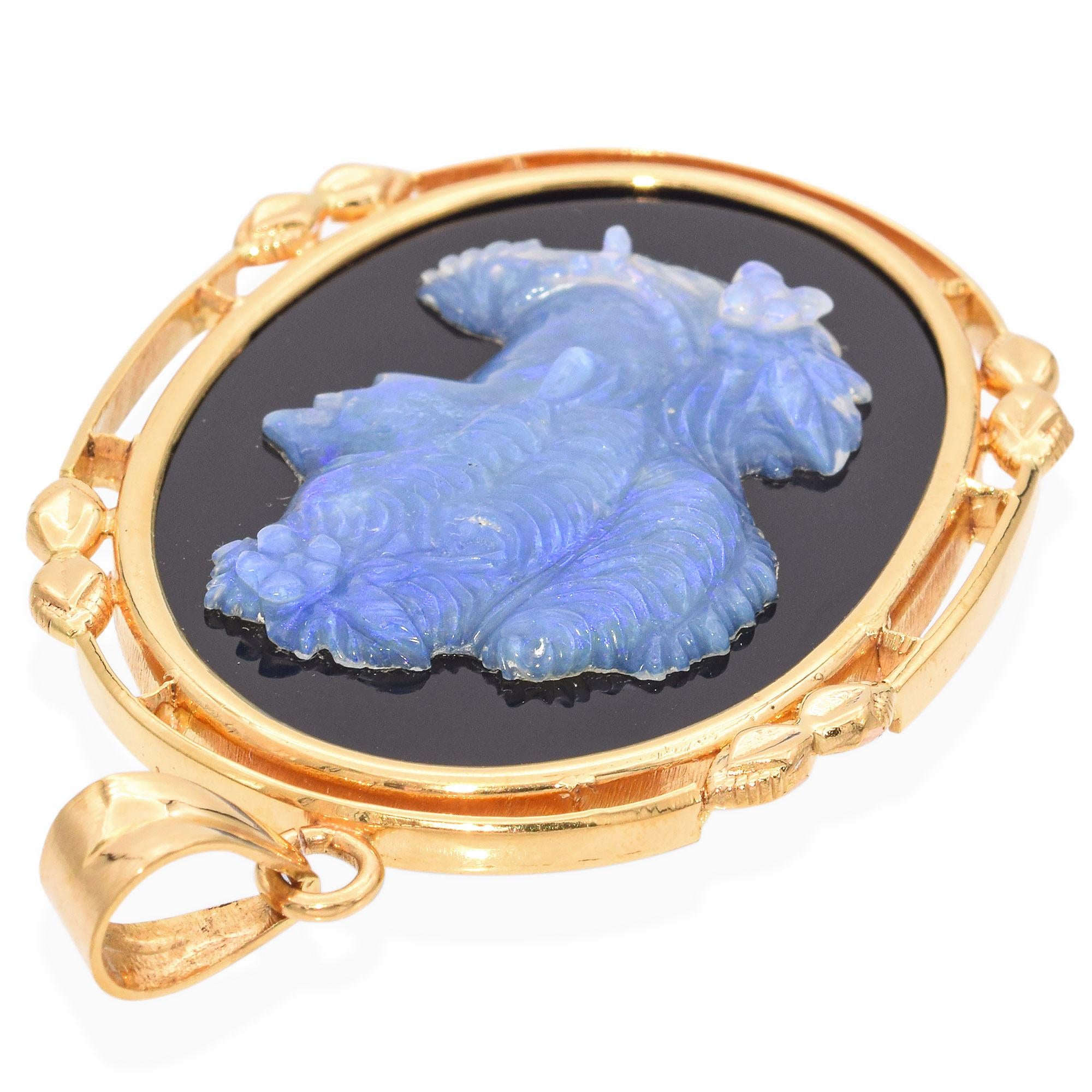 Vintage 20k Yellow Gold Frame Opal Cameo Pendant