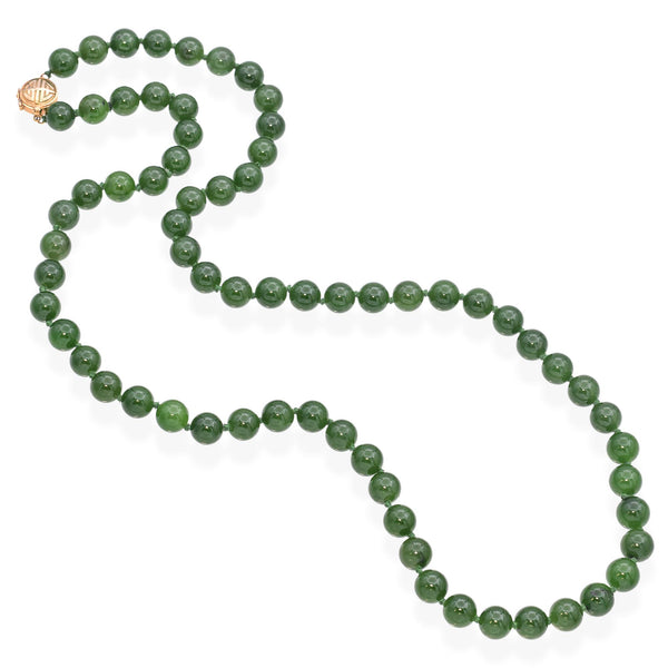 Vintage Gump's Shou 14k Yellow Gold Green Jade Longevity Strand Beaded Necklace