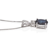 14K White Gold 1.25 Ct. Oval Sapphire and Diamond Pendant Necklace