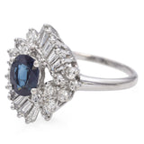 Vintage 14K White Gold 0.86 Ct. Sapphire and Diamond Halo Ring