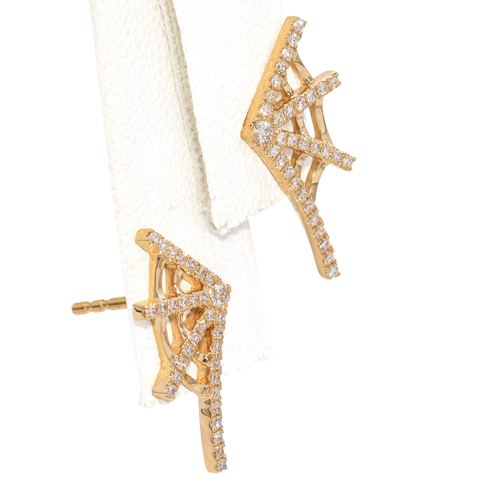 14K Yellow Gold Diamond Spider Web Stud Earrings