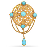 Antique Victorian 20K Yellow Gold and Turquoise Brooch