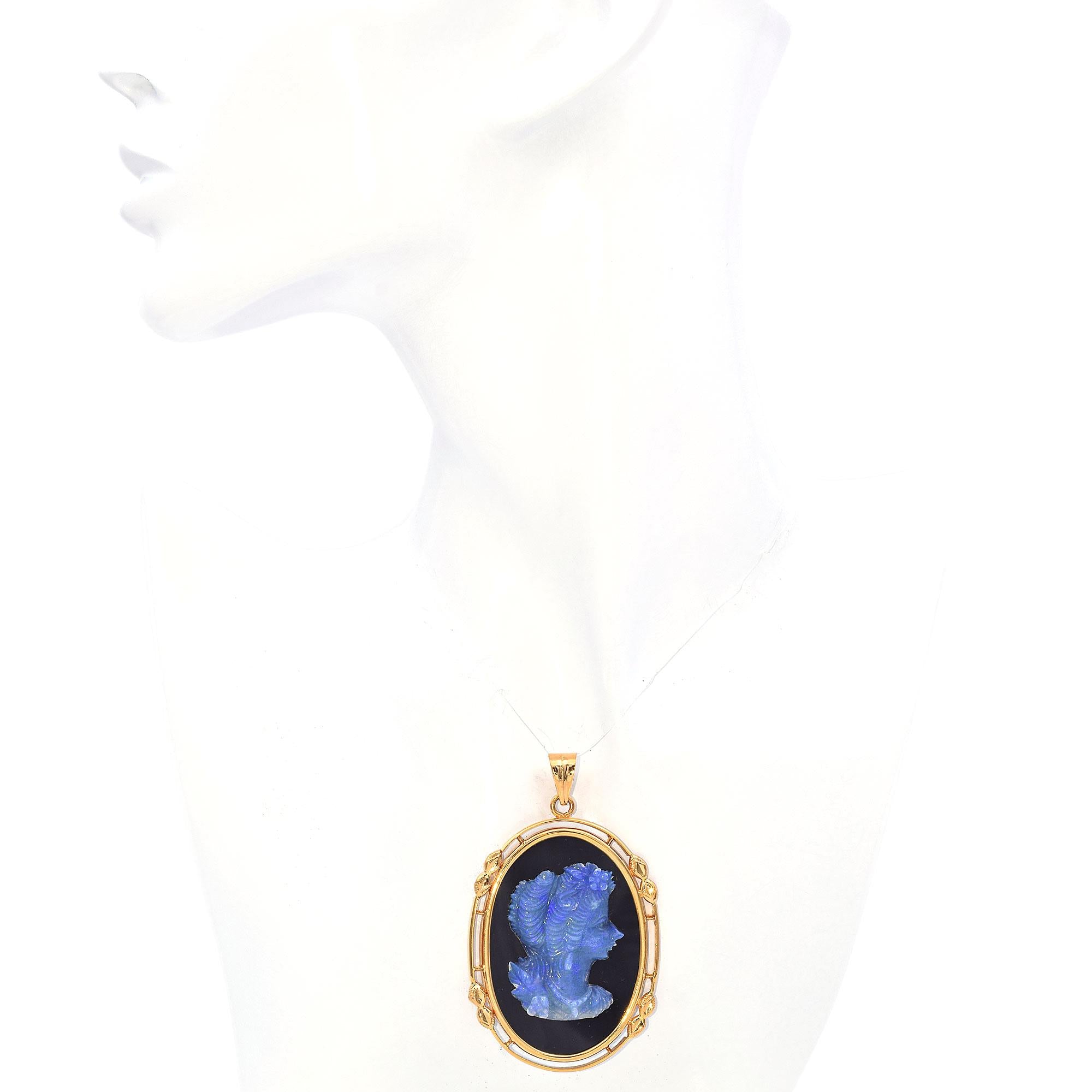 Vintage 20k Yellow Gold Frame Opal Cameo Pendant