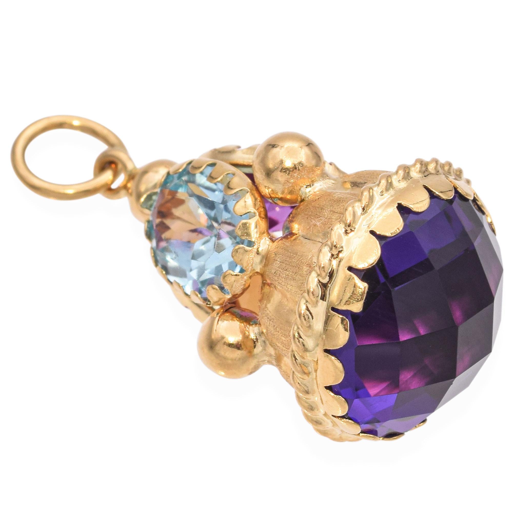 Vintage 17k Yellow Gold Multi Gemstone Charm Pendant