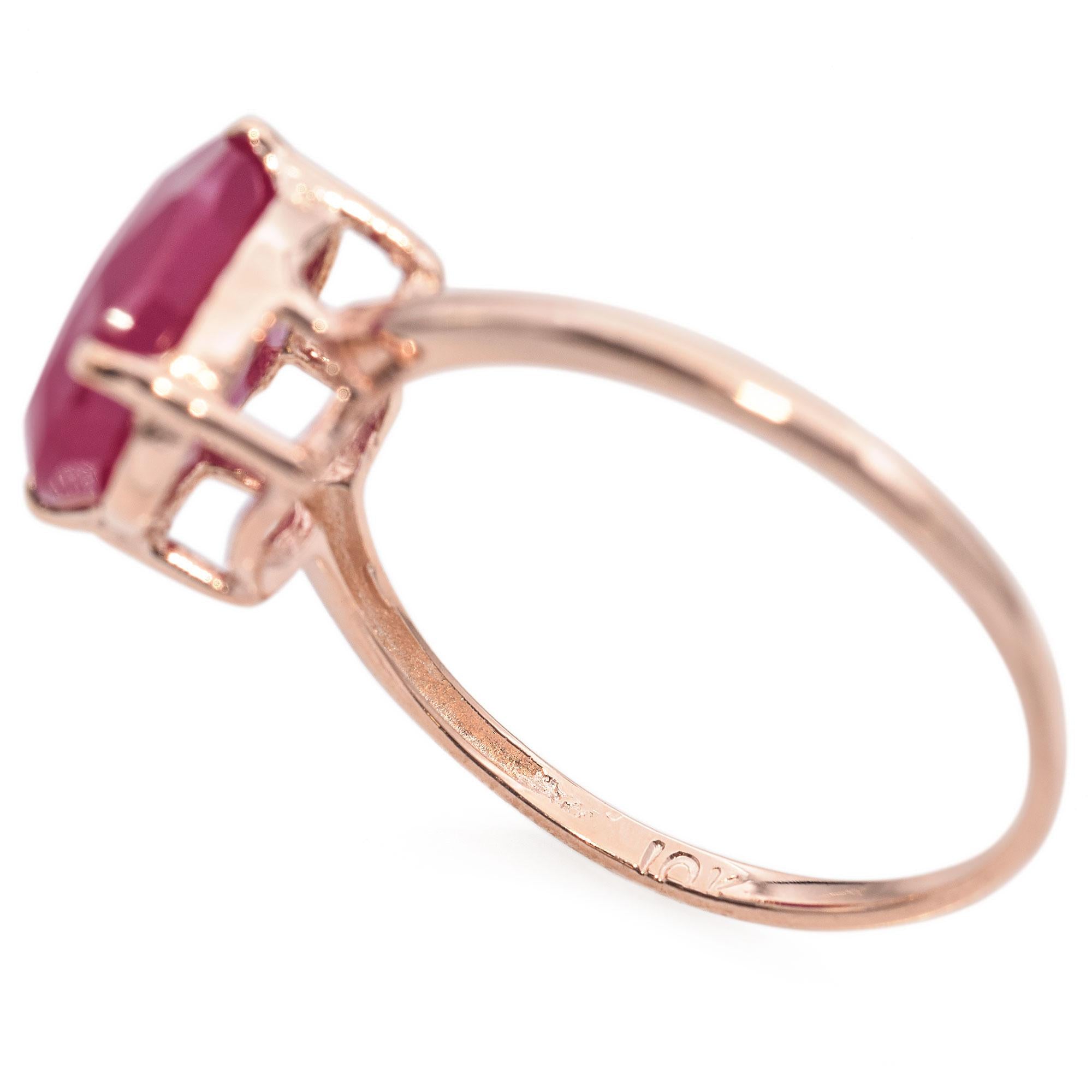 10K Rose Gold 3.6 Ct Ruby Solitaire Band Ring