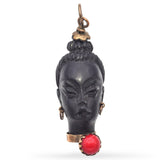 Vintage 8K Yellow Gold Coral Blackamoor Ebony Carved Woman Head Charm Pendant