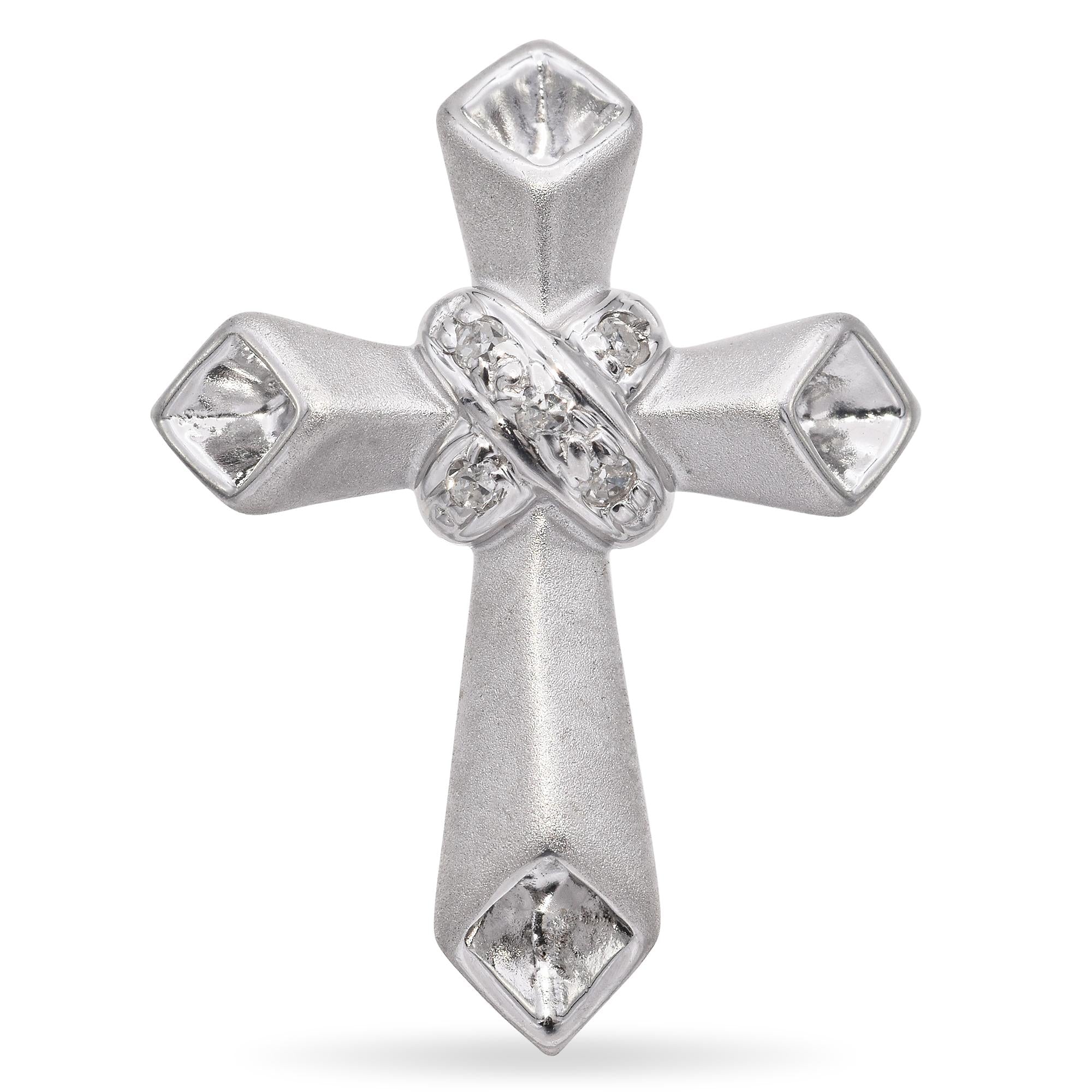 14K White Gold Sandblasted Cross Pendant