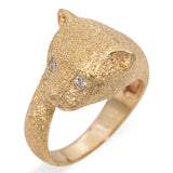 14k Yellow Gold Textured Panther Diamond Ring