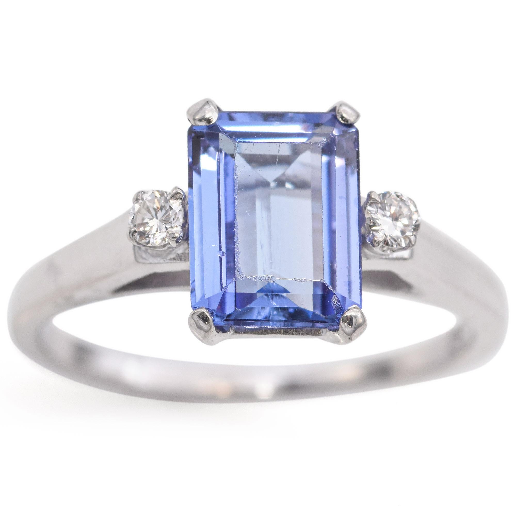 14k White Gold Tanzanite and Diamond Ring