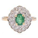 14K Yellow Gold 0.42 Ct. Emerald and Diamond Halo Cocktail Ring