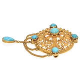 Antique Victorian 20K Yellow Gold and Turquoise Brooch