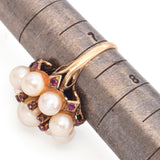 Vintage Yellow Gold Pearl and Ruby Cluster Ring