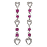 14K White Gold 0.56 TCW Ruby and Diamond Heart Dangle Earrings