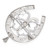 Antique Platinum Diamond Horseshoe and Four Leaf Clover Pendant Brooch