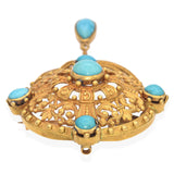 Antique Victorian 20K Yellow Gold and Turquoise Brooch