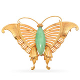 Vintage 14K Yellow Gold Jade Butterfly Brooch