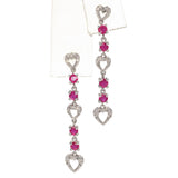 14K White Gold 0.56 TCW Ruby and Diamond Heart Dangle Earrings