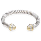 David Yurman Sterling Silver and 14K Yellow Gold Cable Cuff Bangle Bracelet