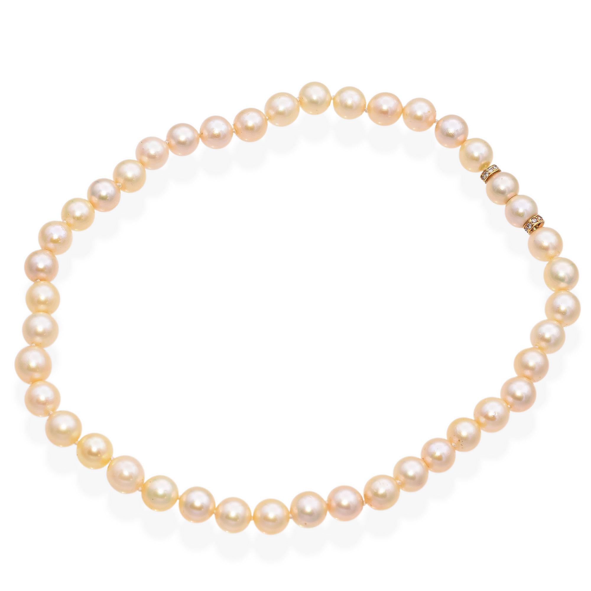 Vintage 18K Yellow Gold Pearl and Diamond Rondelle Necklace