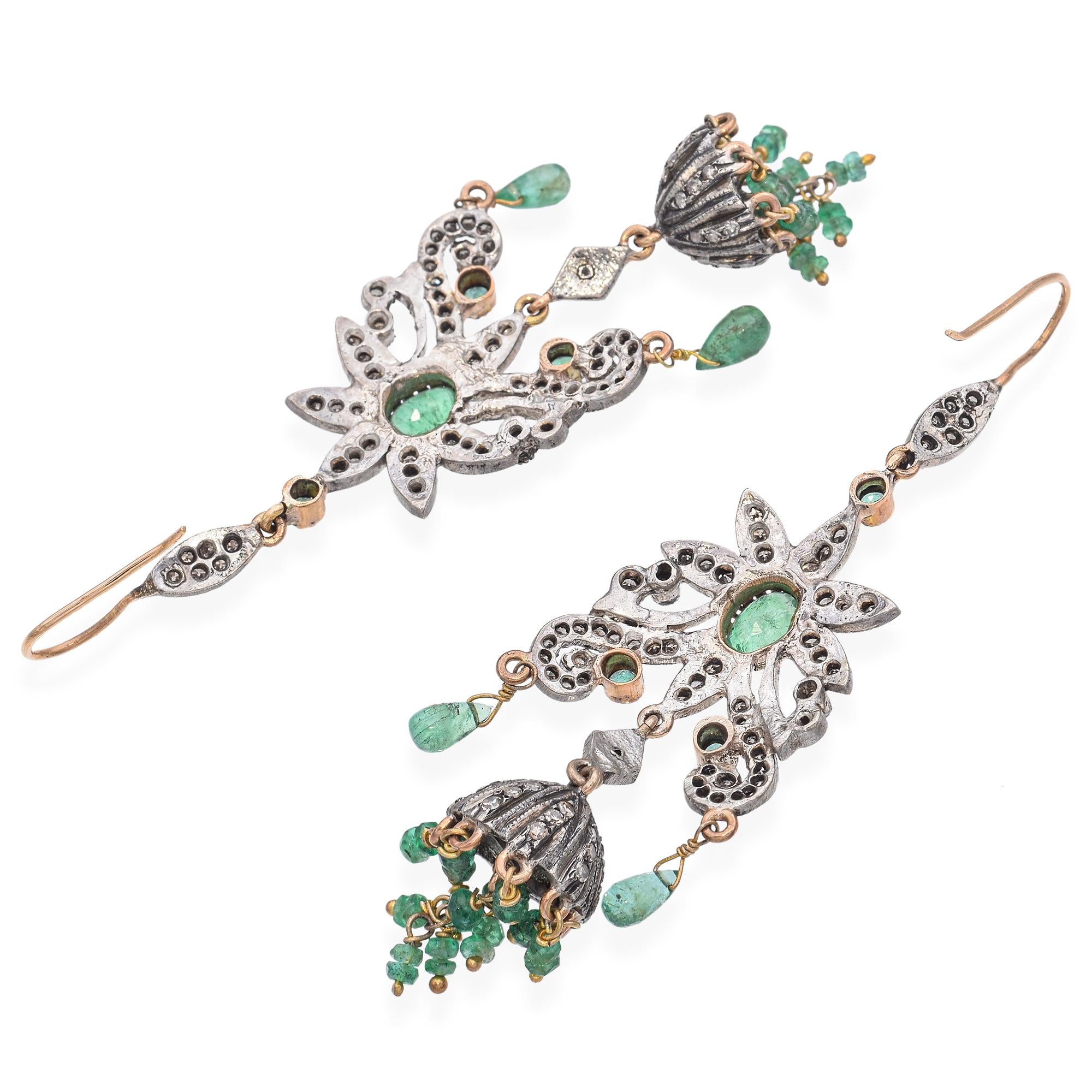 Vintage Emerald and Diamond Chandelier Drop Earrings