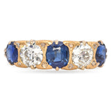 Antique Edwardian 16k Yellow Gold Sapphire and Diamond Five Stone Ring