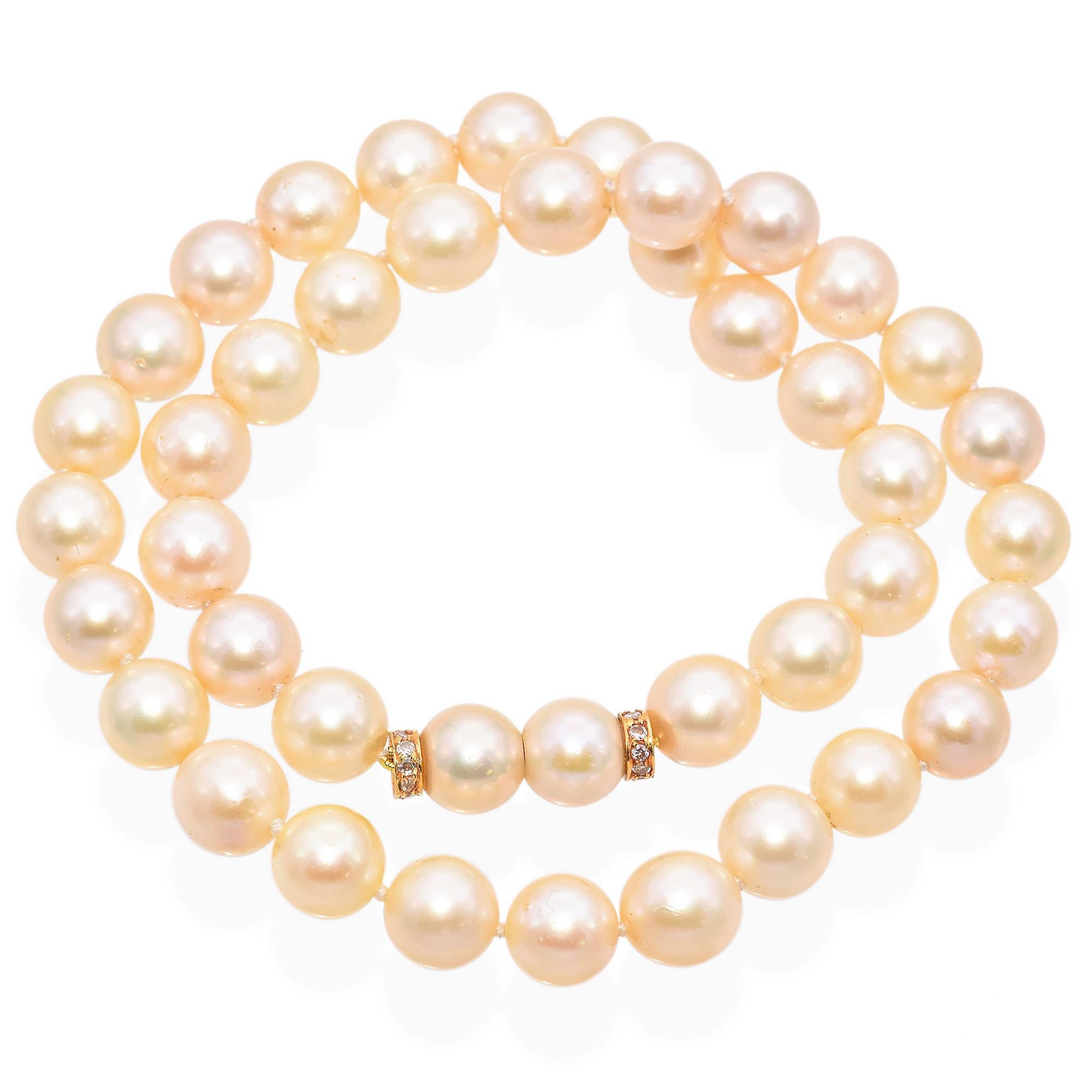 Vintage 18K Yellow Gold Pearl and Diamond Rondelle Necklace