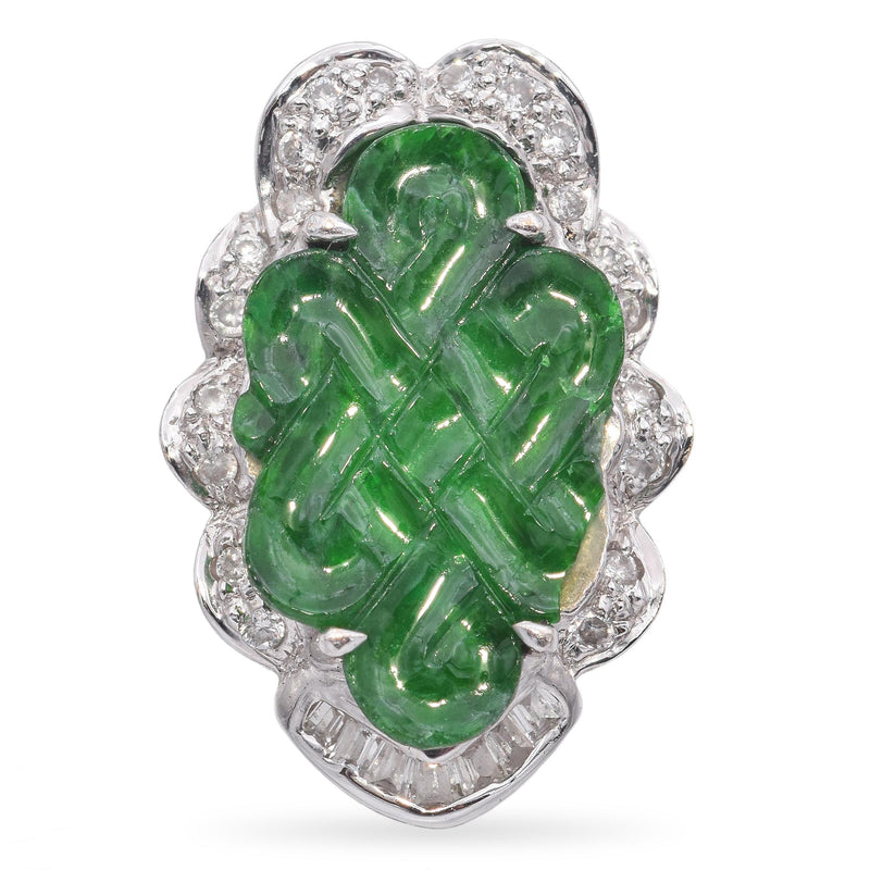 18k White Gold Carved Jade and Diamond Pendant