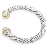 David Yurman Sterling Silver and 14K Yellow Gold Cable Cuff Bangle Bracelet