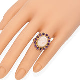 Vintage Rossana Italy 14K Yellow Gold Pink Seashell Cameo Amethyst Cabochon Ring