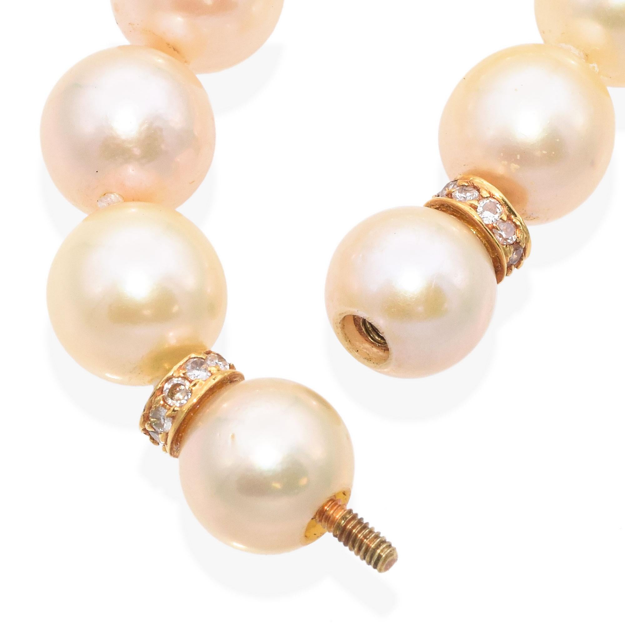 Vintage 18K Yellow Gold Pearl and Diamond Rondelle Necklace