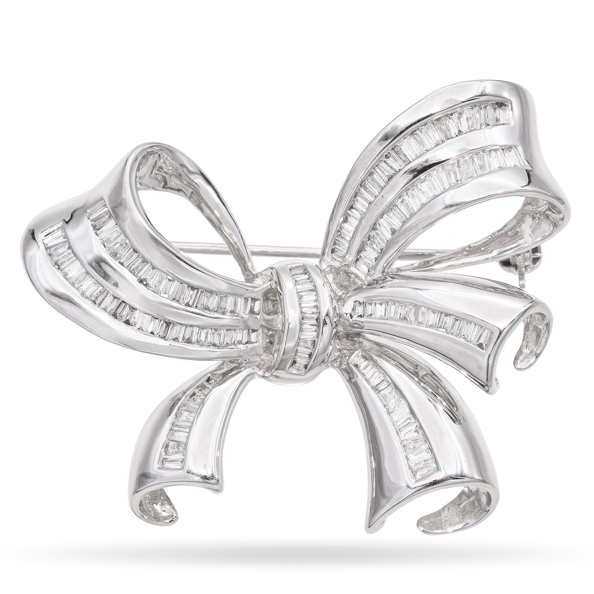 14k White Gold 1 TCW Diamond Bow Brooch