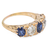 Antique Edwardian 16k Yellow Gold Sapphire and Diamond Five Stone Ring