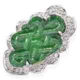 18k White Gold Carved Jade and Diamond Pendant