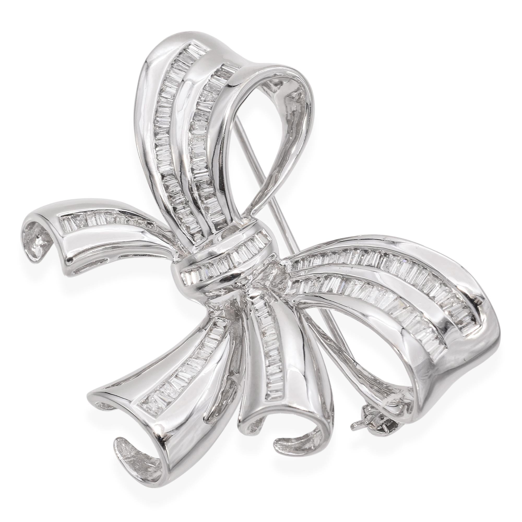 14k White Gold 1 TCW Diamond Bow Brooch